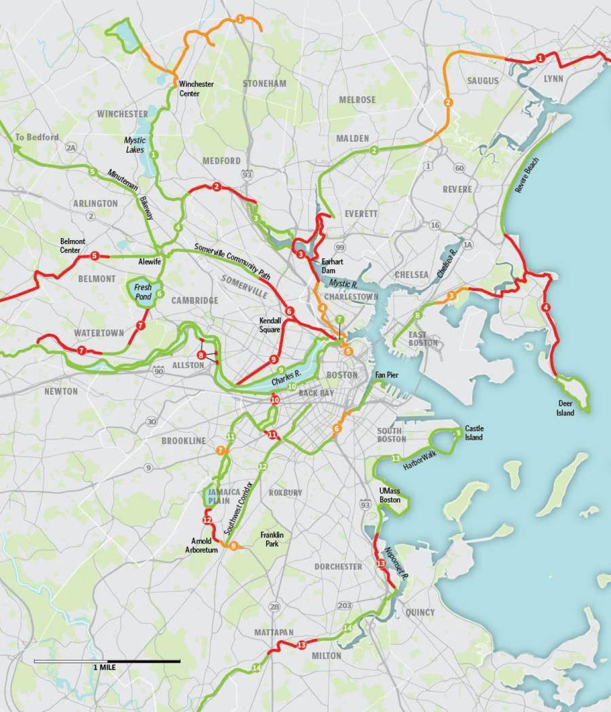карта Бостона бицикл