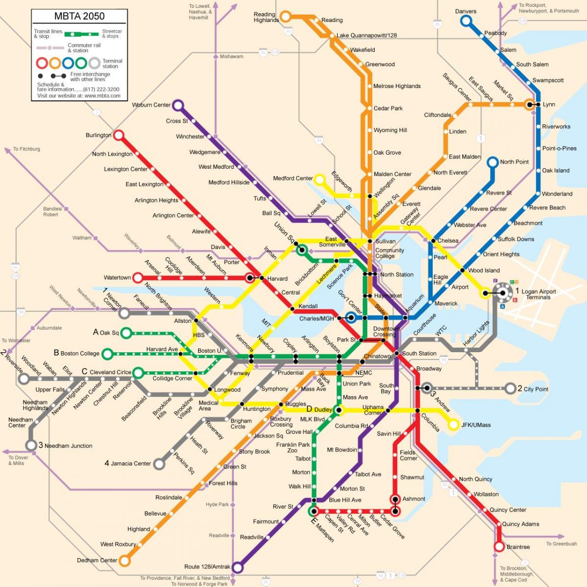 Бостон јавног превоза мапи