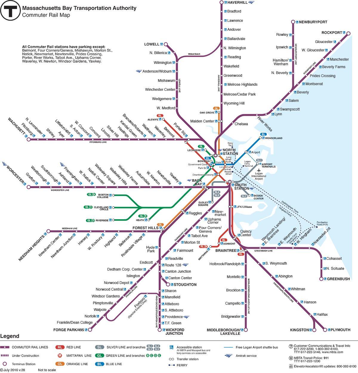 путничке железничке карте Бостона