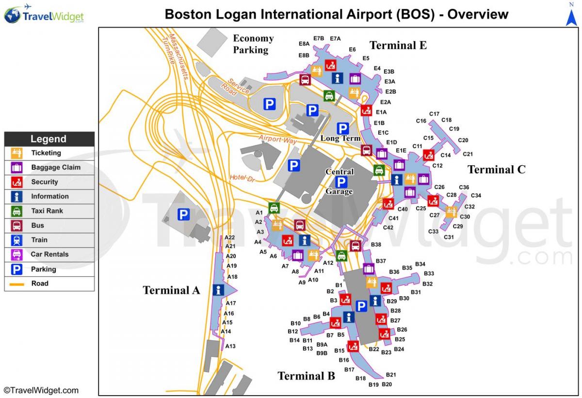 карта Бостона аеродром